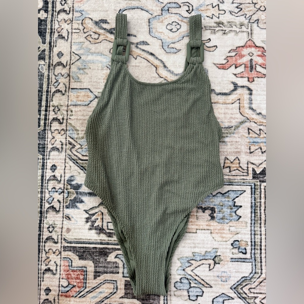 aerie Olive Green Ribbed One-Piece Swimsuit